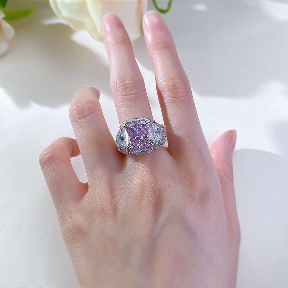 10 Carats Pink Diamond Ring Moissanite 18K White Gold