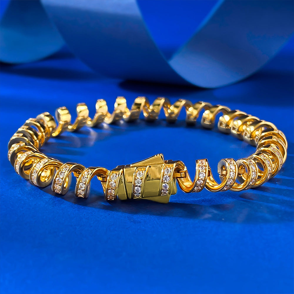 2025 New S925 Sterling Silver Diamond Luxury Phone Cable Wrapped Bracelet-Gold Color