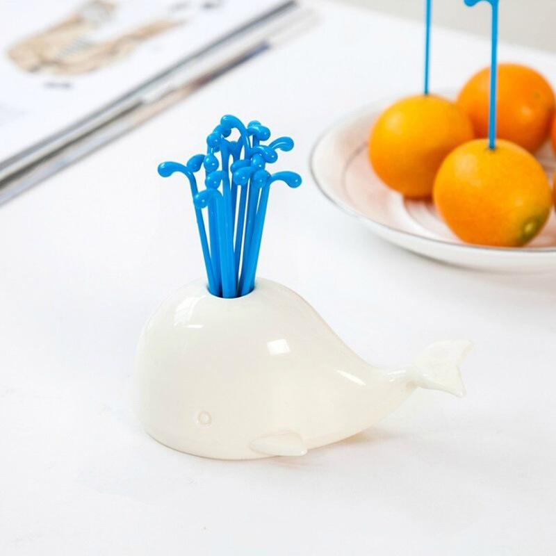 Beluga Whale Fruit Fork Set - 16 Reusable Food-Grade ABS Forks, Eco-Friendly Toothpick Alternative with Anti-Slip Base for Parties, Snacks & Healthy Serving