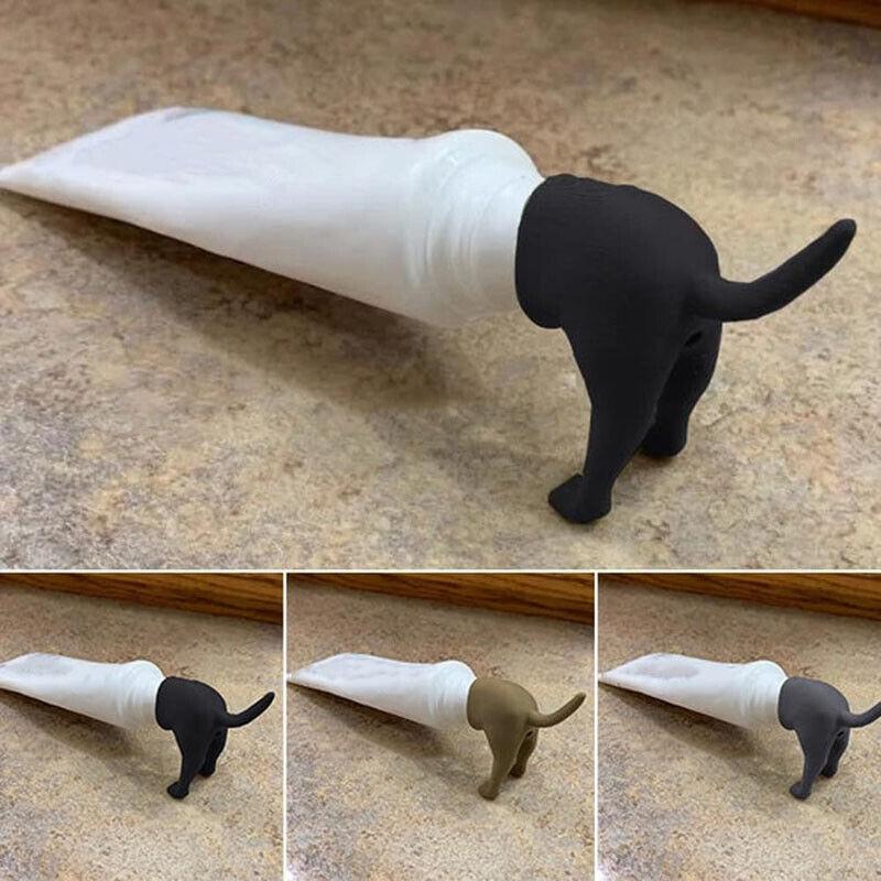 3PCS Funny Dog Butt Toothpaste Cap Set - Silicone Puppy Tail Toothpaste Topper for Kids, Black/Gray/Khaki, Fun Oral Care Tool to Encourage Children to Brush Teeth