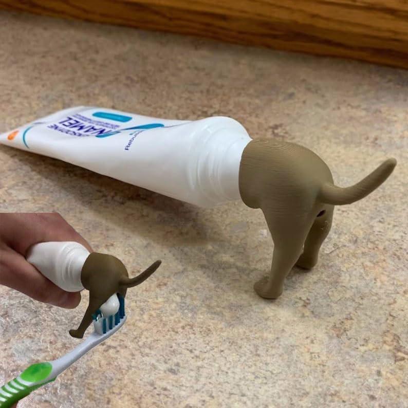 3PCS Funny Dog Butt Toothpaste Cap Set - Silicone Puppy Tail Toothpaste Topper for Kids, Black/Gray/Khaki, Fun Oral Care Tool to Encourage Children to Brush Teeth