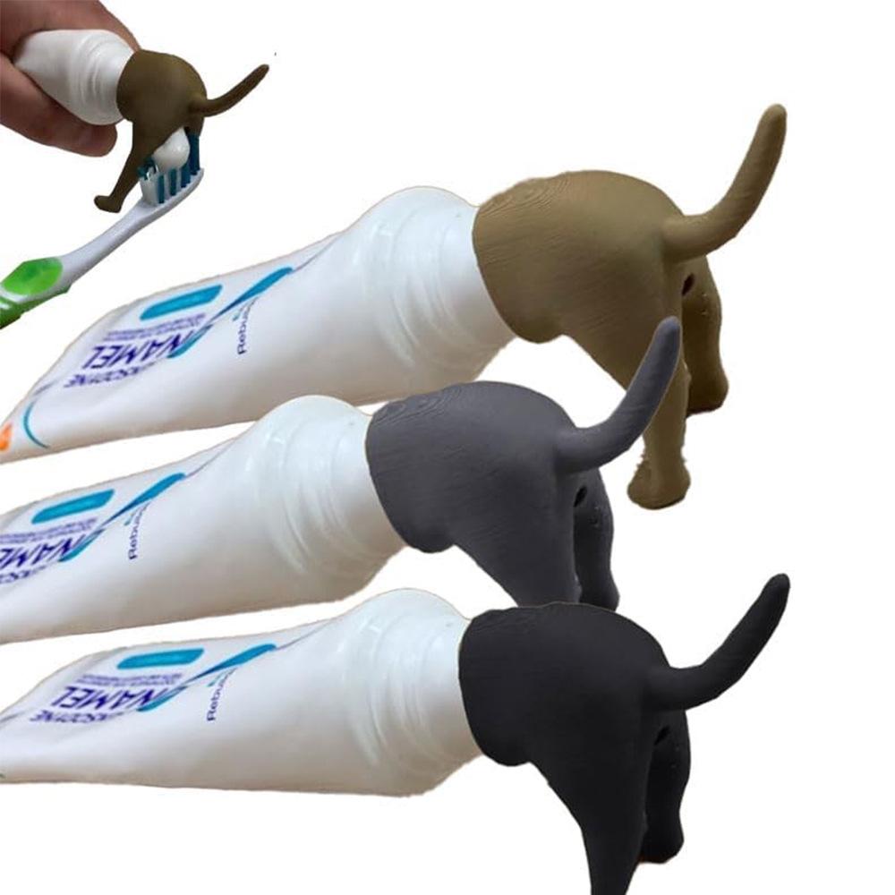 3PCS Funny Dog Butt Toothpaste Cap Set - Silicone Puppy Tail Toothpaste Topper for Kids, Black/Gray/Khaki, Fun Oral Care Tool to Encourage Children to Brush Teeth