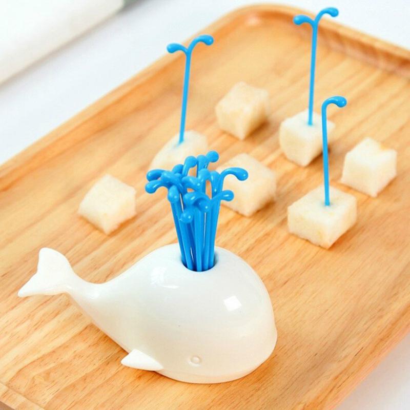 Beluga Whale Fruit Fork Set - 16 Reusable Food-Grade ABS Forks, Eco-Friendly Toothpick Alternative with Anti-Slip Base for Parties, Snacks & Healthy Serving