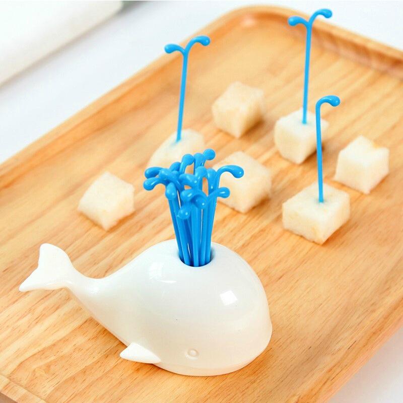 Beluga Whale Fruit Fork Set - 16 Reusable Food-Grade ABS Forks, Eco-Friendly Toothpick Alternative with Anti-Slip Base for Parties, Snacks & Healthy Serving