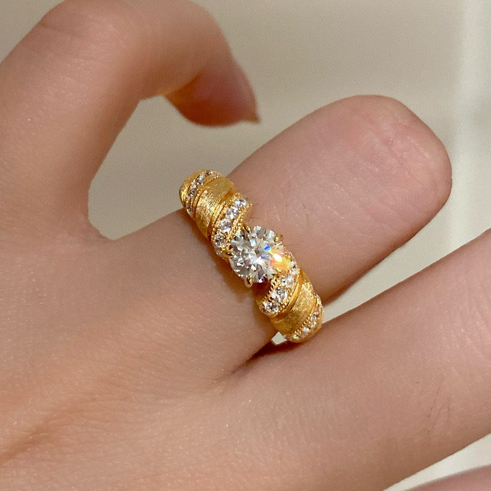 Bull Horn Diamond Ring Brushed Design S925 Sterling Silver 18k White Gold Engagement Wedding Rings