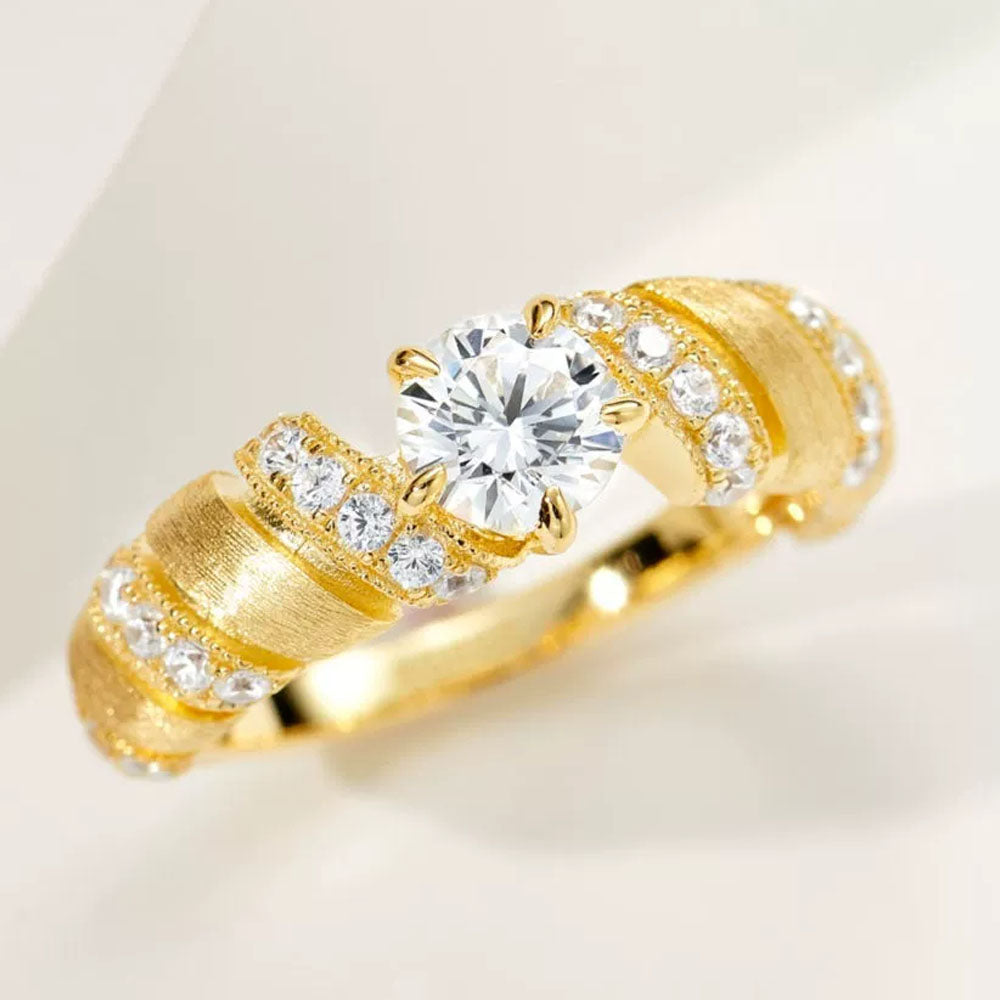 Bull Horn Diamond Ring Brushed Design S925 Sterling Silver 18k White Gold Engagement Wedding Rings