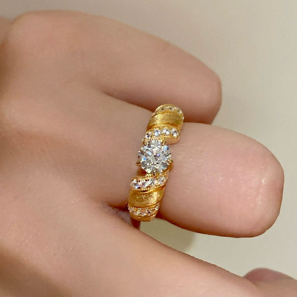 Bull Horn Diamond Ring Brushed Design S925 Sterling Silver 18k White Gold Engagement Wedding Rings
