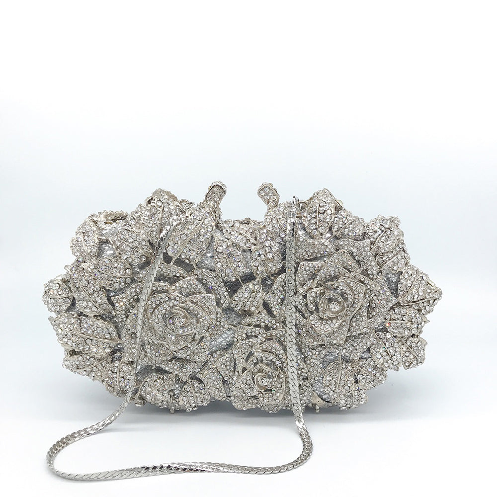 Evening Bag Rose Flower Holiday Party Diamond Clutch Pur