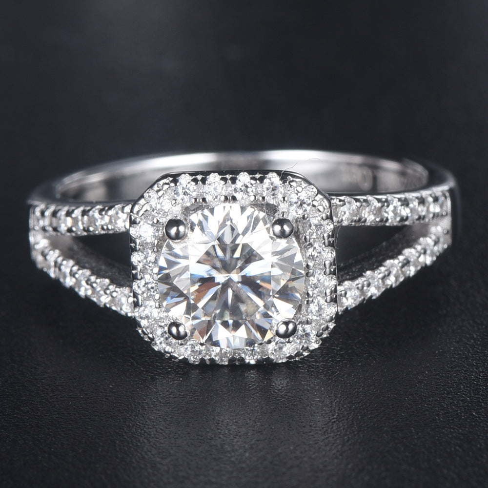 Princess Square Moissanite Halo Engagement Ring 18k White Gold