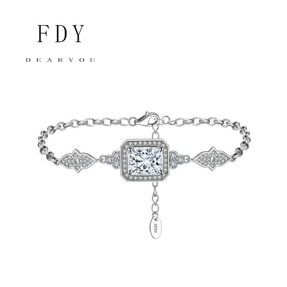 S925 Sterling Silver Bracelet with 8A Sparkling Zircon Diamond