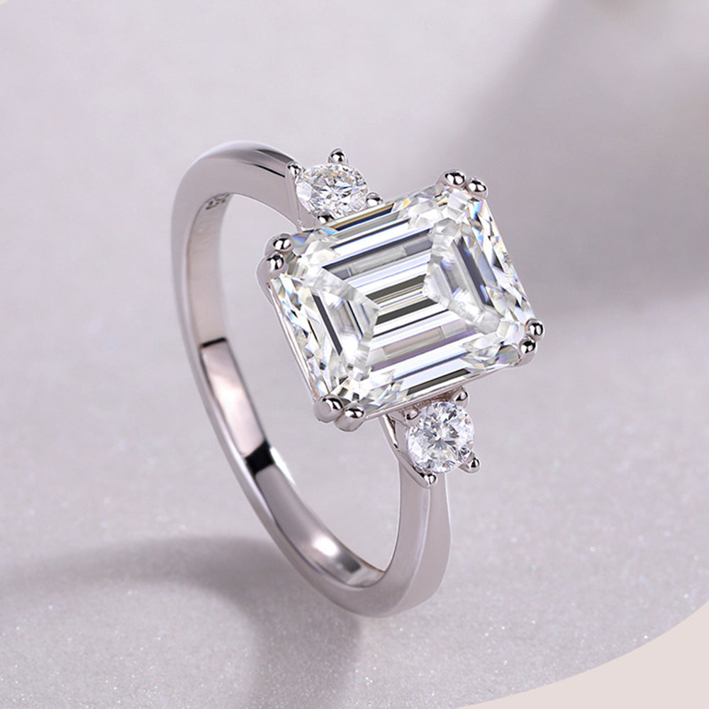 Vintage Square Cut Halo Diamond Engagement Rings 3-Stone