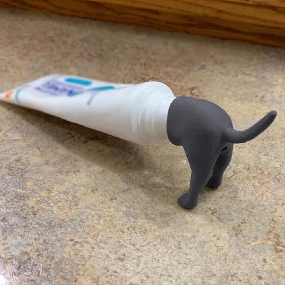 3PCS Funny Dog Butt Toothpaste Cap Set - Silicone Puppy Tail Toothpaste Topper for Kids, Black/Gray/Khaki, Fun Oral Care Tool to Encourage Children to Brush Teeth