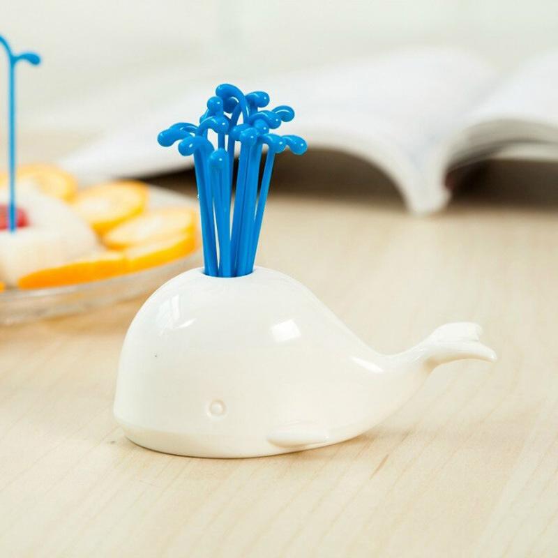 Beluga Whale Fruit Fork Set - 16 Reusable Food-Grade ABS Forks, Eco-Friendly Toothpick Alternative with Anti-Slip Base for Parties, Snacks & Healthy Serving