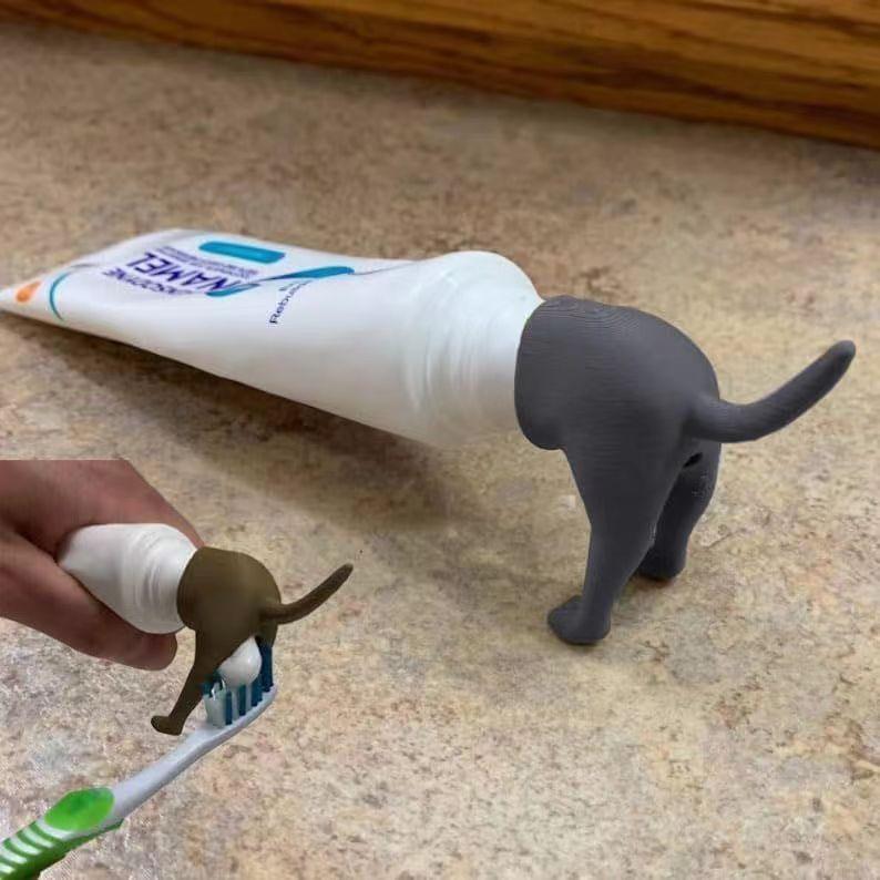 3PCS Funny Dog Butt Toothpaste Cap Set - Silicone Puppy Tail Toothpaste Topper for Kids, Black/Gray/Khaki, Fun Oral Care Tool to Encourage Children to Brush Teeth