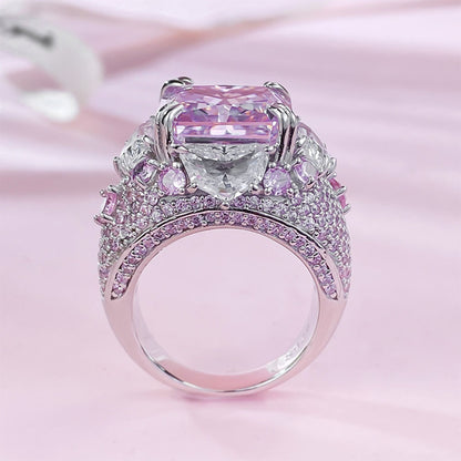 10 Carats Pink Diamond Ring Moissanite 18K White Gold