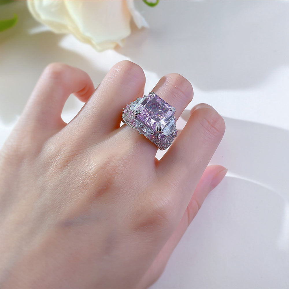 10 Carats Pink Diamond Ring Moissanite 18K White Gold