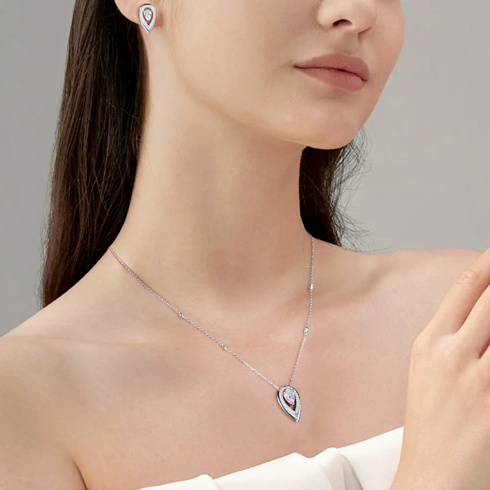 Moissanite Diamond Necklace and Earrings Jewelry Set ( D-VS1 ) - Color and Clarity - 925 Sterling Silver