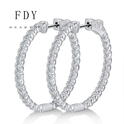 2.88 Carat Round Brilliant Diamond Hoop Earrings in 18k White Gold