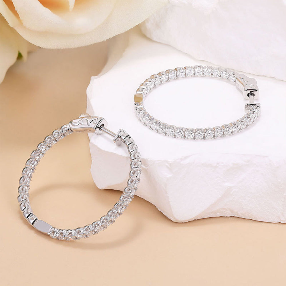 2.88 Carat Round Brilliant Diamond Hoop Earrings in 18k White Gold