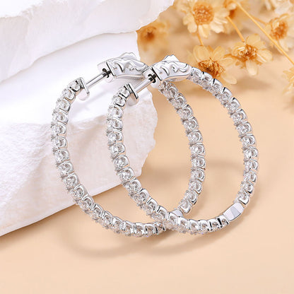 2.88 Carat Round Brilliant Diamond Hoop Earrings in 18k White Gold