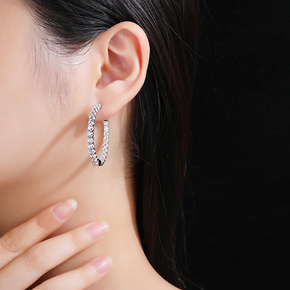 2.88 Carat Round Brilliant Diamond Hoop Earrings in 18k White Gold
