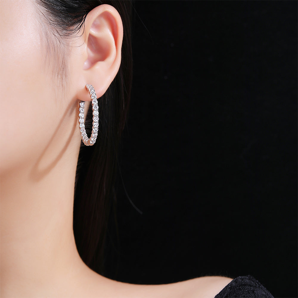 2.88 Carat Round Brilliant Diamond Hoop Earrings in 18k White Gold