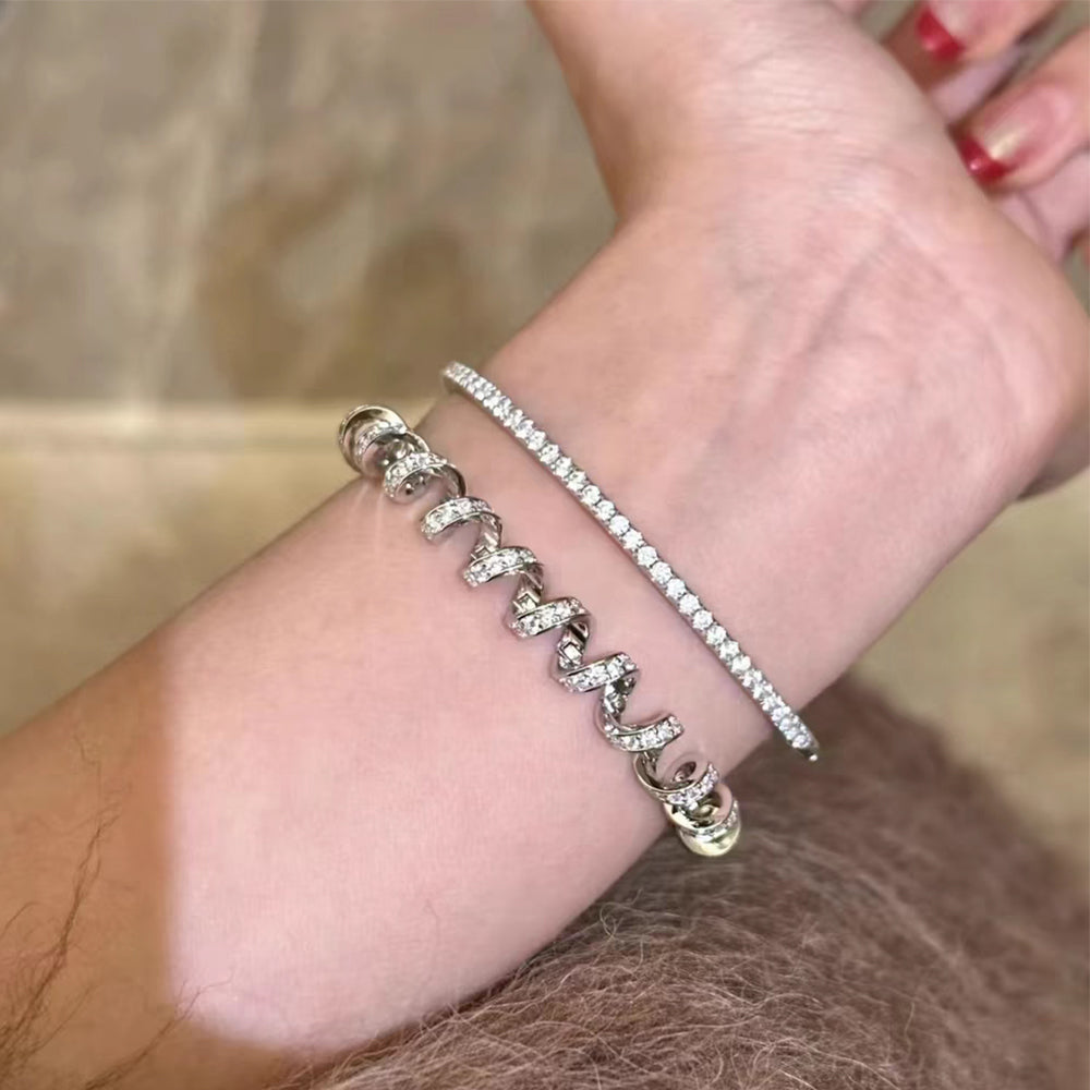 2025 New S925 Sterling Silver Diamond Luxury Phone Cable Wrapped Bracelet