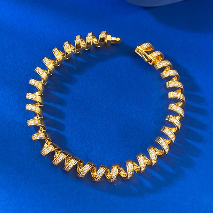 2025 New S925 Sterling Silver Diamond Luxury Phone Cable Wrapped Bracelet-Gold Color