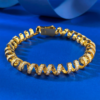 2025 New S925 Sterling Silver Diamond Luxury Phone Cable Wrapped Bracelet-Gold Color
