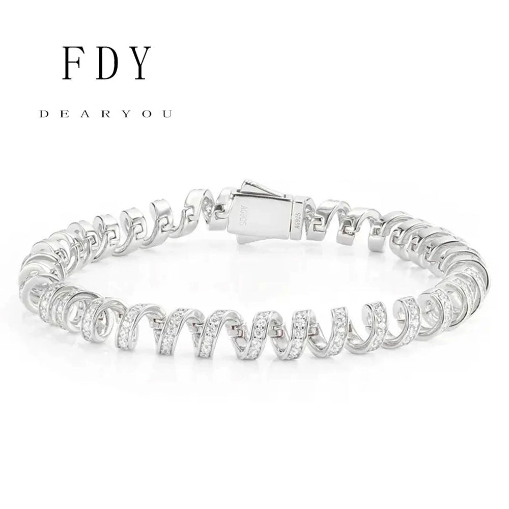 2025 New S925 Sterling Silver Diamond Luxury Phone Cable Wrapped Bracelet