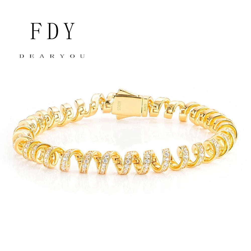 2025 New S925 Sterling Silver Diamond Luxury Phone Cable Wrapped Bracelet-Gold Color