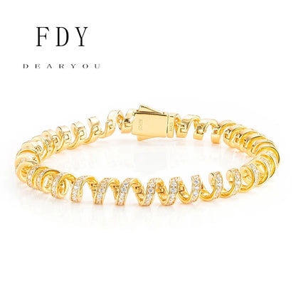 2025 New S925 Sterling Silver Diamond Luxury Phone Cable Wrapped Bracelet-Gold Color