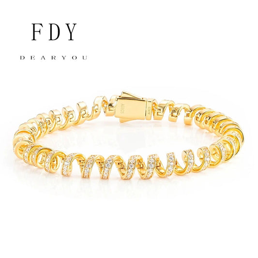 2025 New S925 Sterling Silver Diamond Luxury Phone Cable Wrapped Bracelet-Gold Color