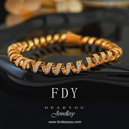 2025 New S925 Sterling Silver Diamond Luxury Phone Cable Wrapped Bracelet-Gold Color