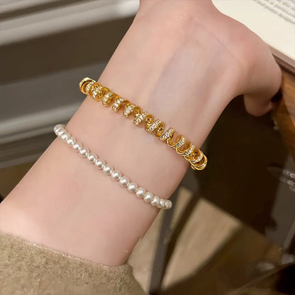 2025 New S925 Sterling Silver Diamond Luxury Phone Cable Wrapped Bracelet-Gold Color