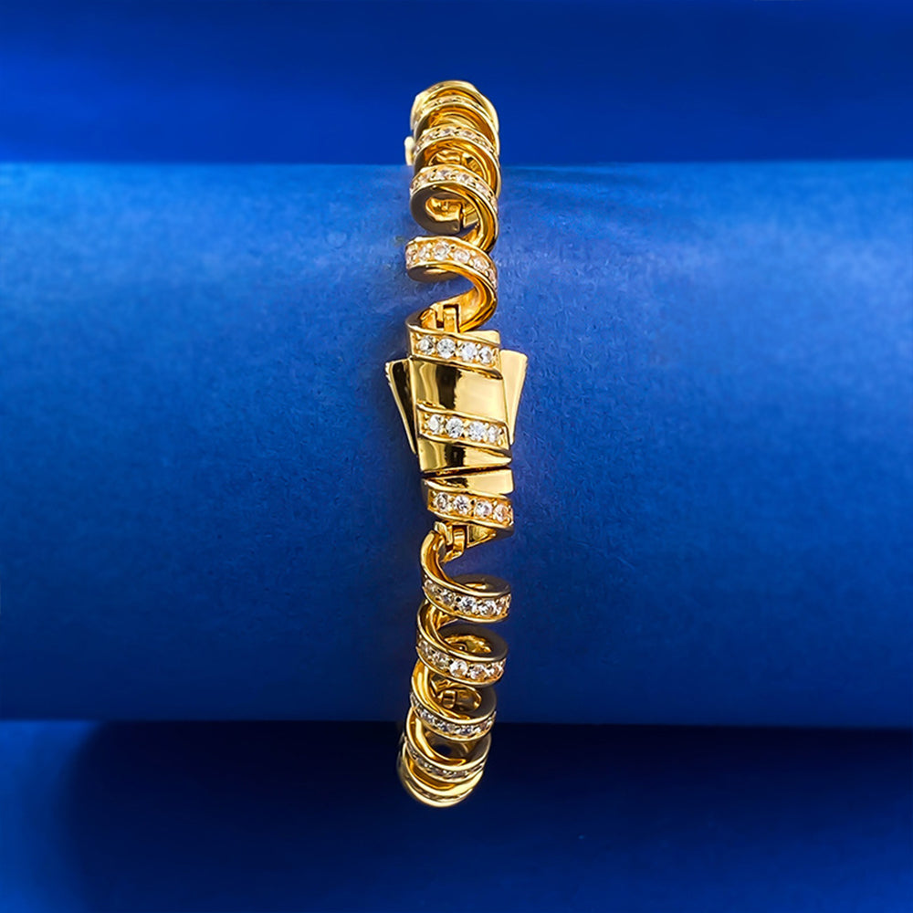 2025 New S925 Sterling Silver Diamond Luxury Phone Cable Wrapped Bracelet-Gold Color
