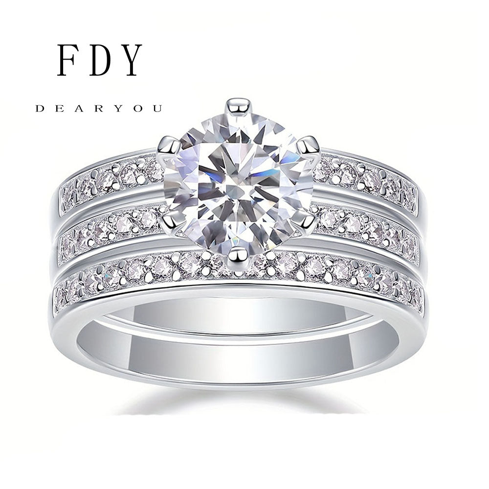 2 TCW Round Cut Moissanite Wedding Ring Set 3 in One