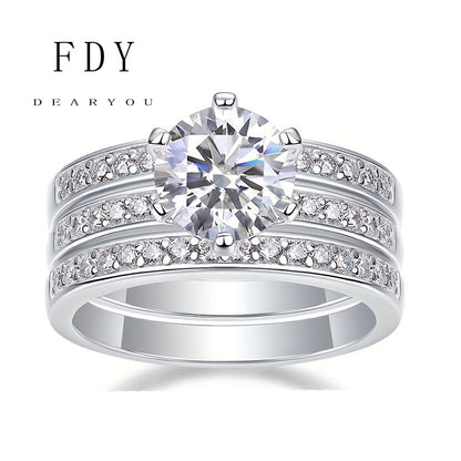 2 TCW Round Cut Moissanite Wedding Ring Set 3 in One