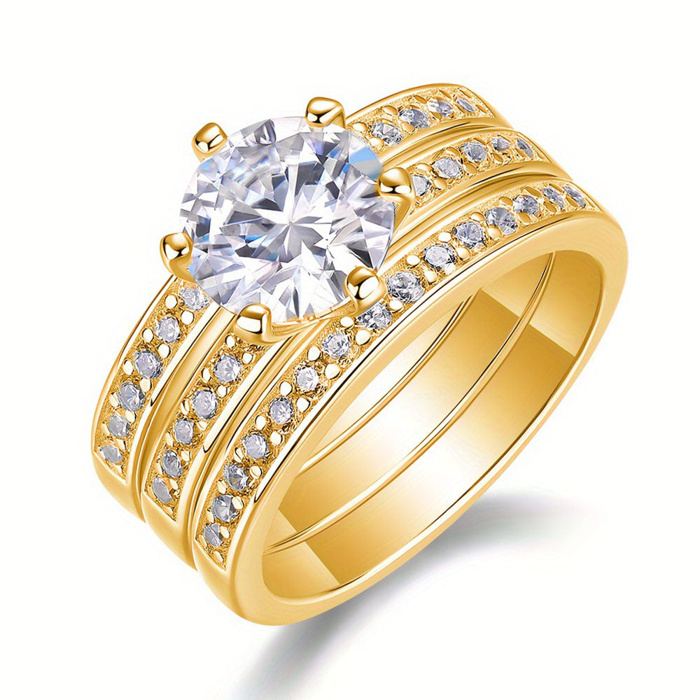 2 TCW Round Cut Moissanite Wedding Ring Set 3 in One