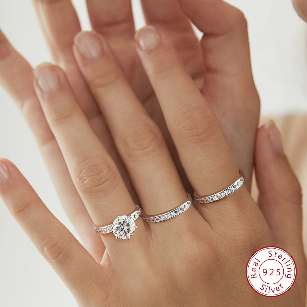 2 TCW Round Cut Moissanite Wedding Ring Set 3 in One