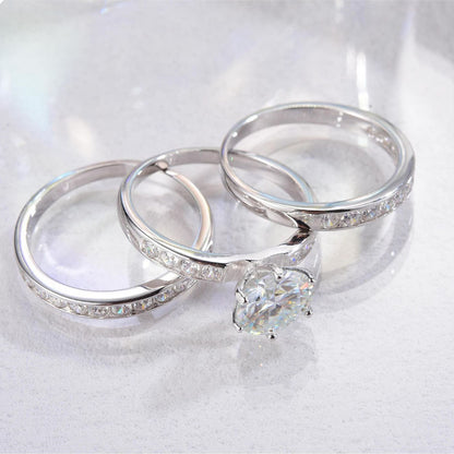 2 TCW Round Cut Moissanite Wedding Ring Set 3 in One