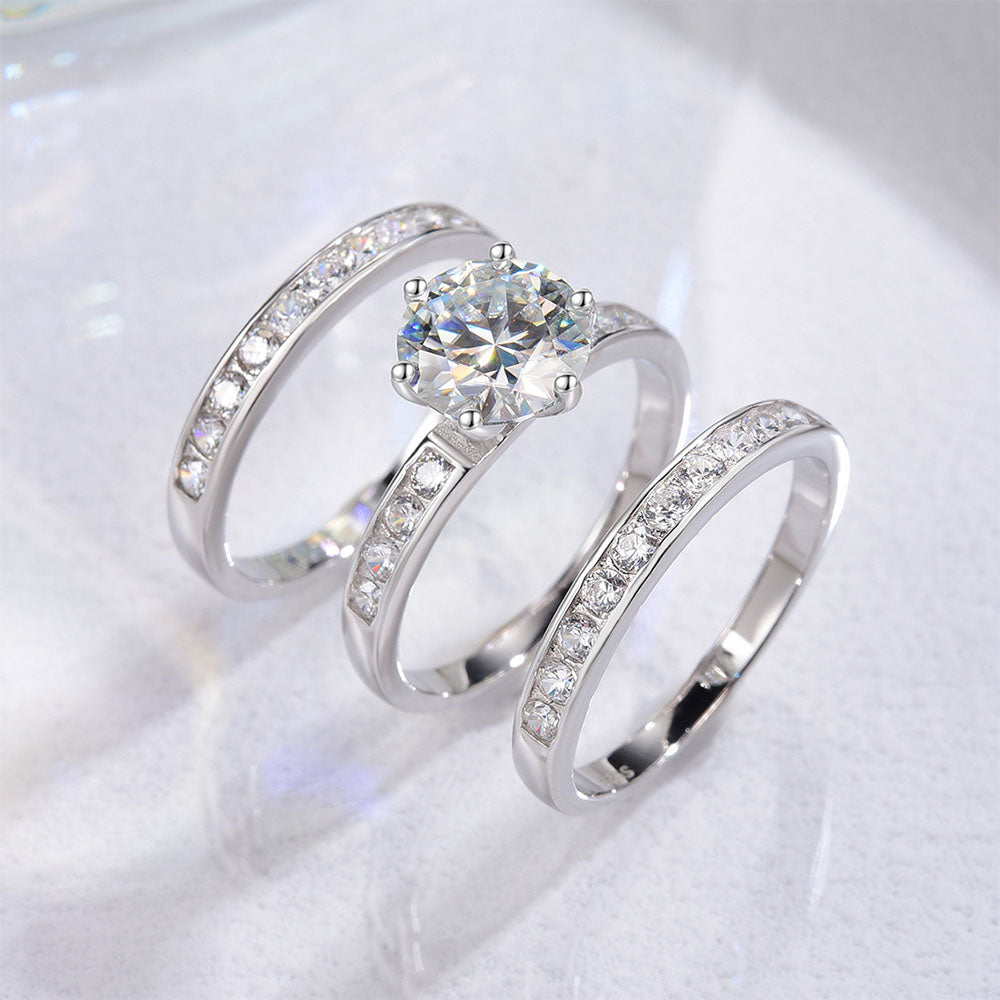 2 TCW Round Cut Moissanite Wedding Ring Set 3 in One