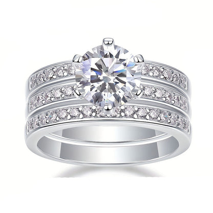 2 TCW Round Cut Moissanite Wedding Ring Set 3 in One