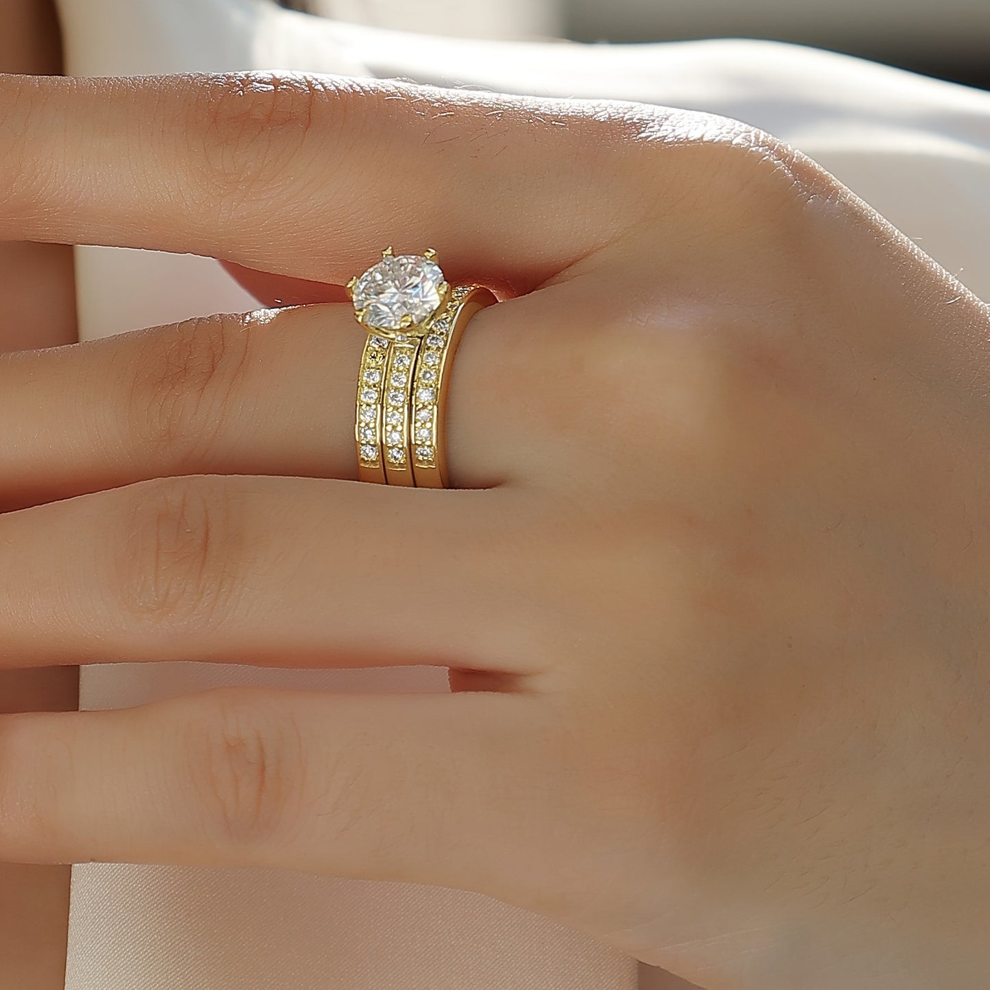 2 TCW Round Cut Moissanite Wedding Ring Set 3 in One