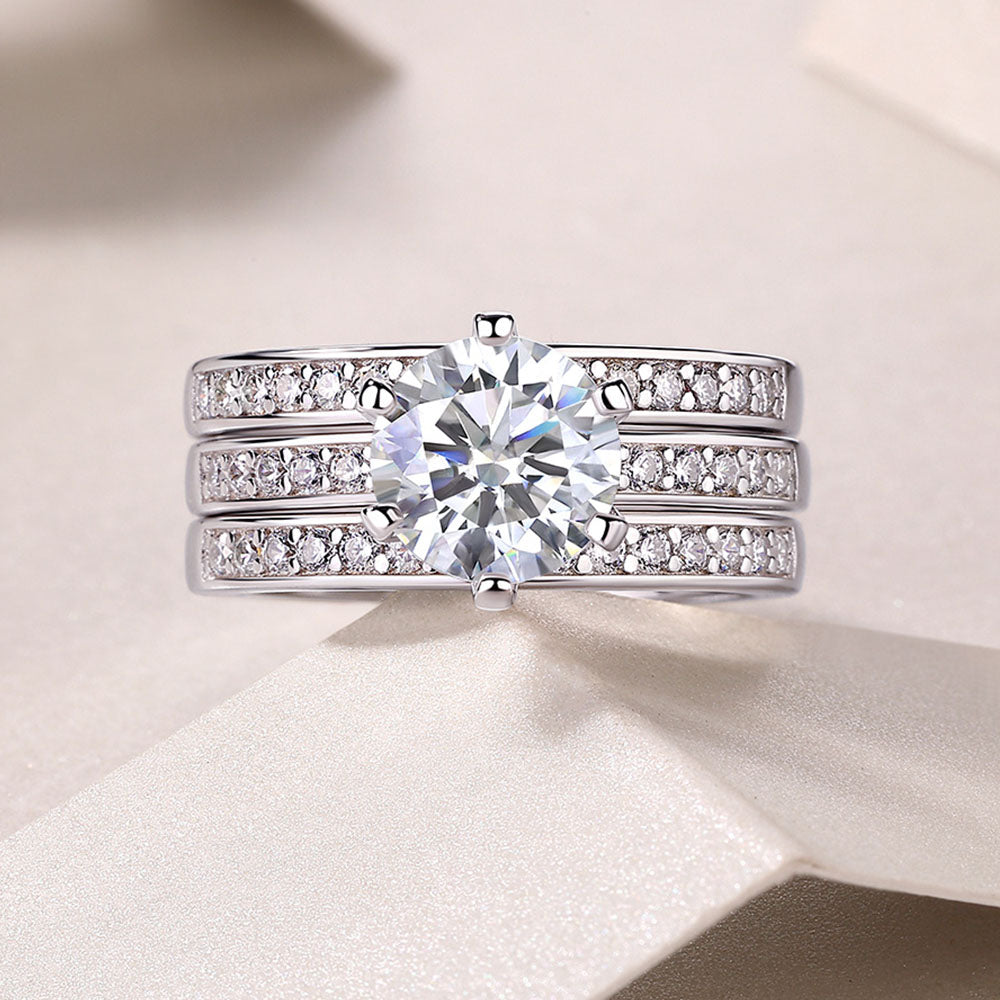 2 TCW Round Cut Moissanite Wedding Ring Set 3 in One