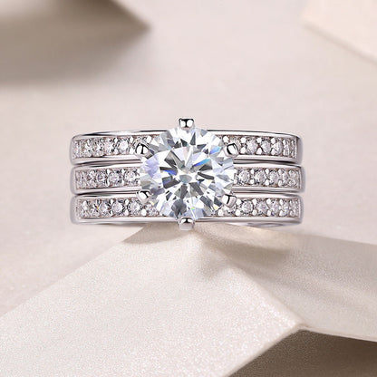 2 TCW Round Cut Moissanite Wedding Ring Set 3 in One