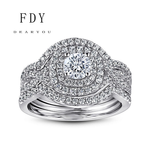 3 Piece Round Cut Diamond Engagement Ring Set