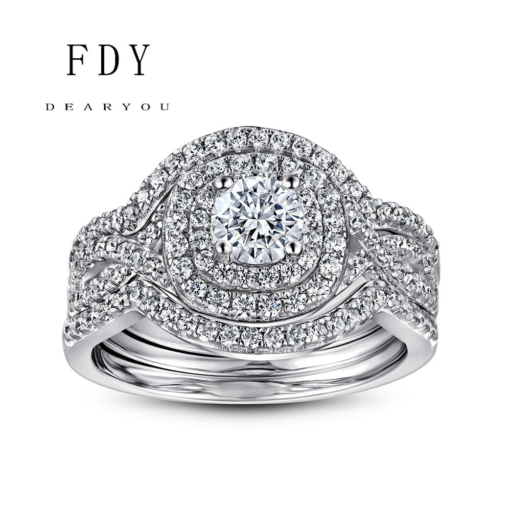 3 Piece Round Cut Diamond Engagement Ring Set