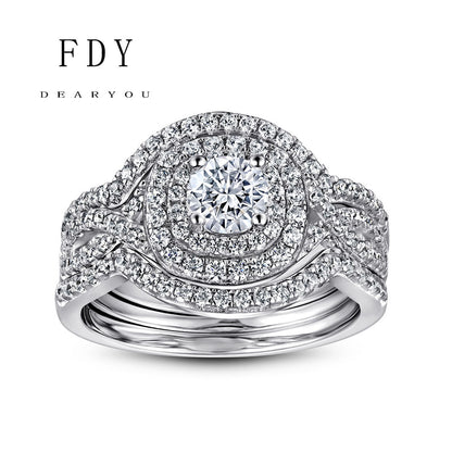 3 Piece Round Cut Diamond Engagement Ring Set