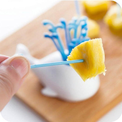 Beluga Whale Fruit Fork Set - 16 Reusable Food-Grade ABS Forks, Eco-Friendly Toothpick Alternative with Anti-Slip Base for Parties, Snacks & Healthy Serving